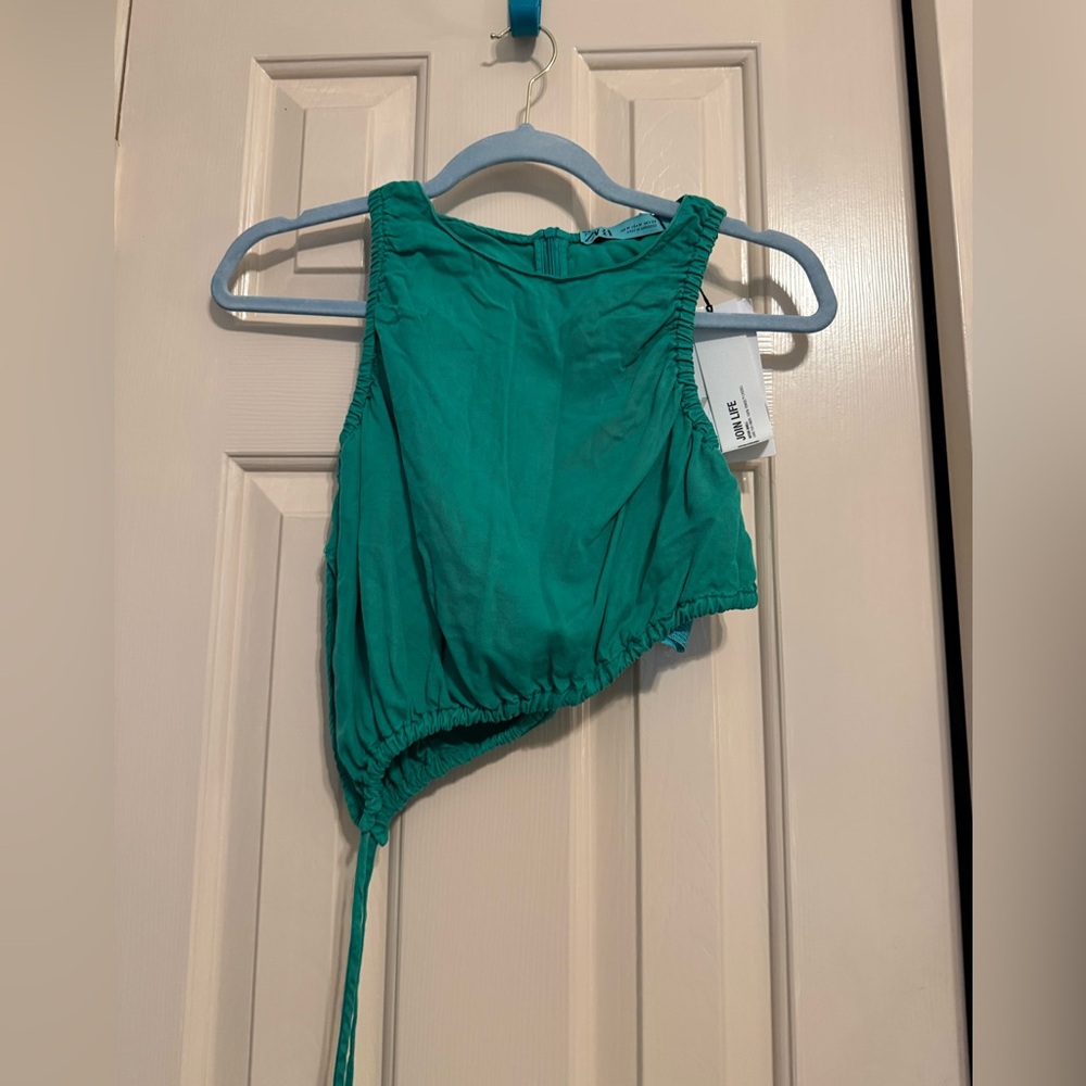 Zara Cropped One Shoulder Side Tie Tank Top